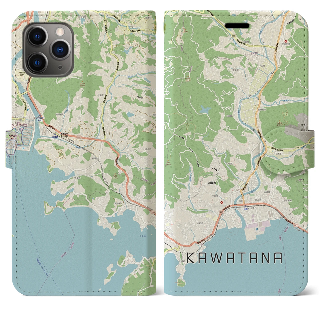 【川棚(長崎県)】地図柄iPhoneケース(手帳タイプ)
