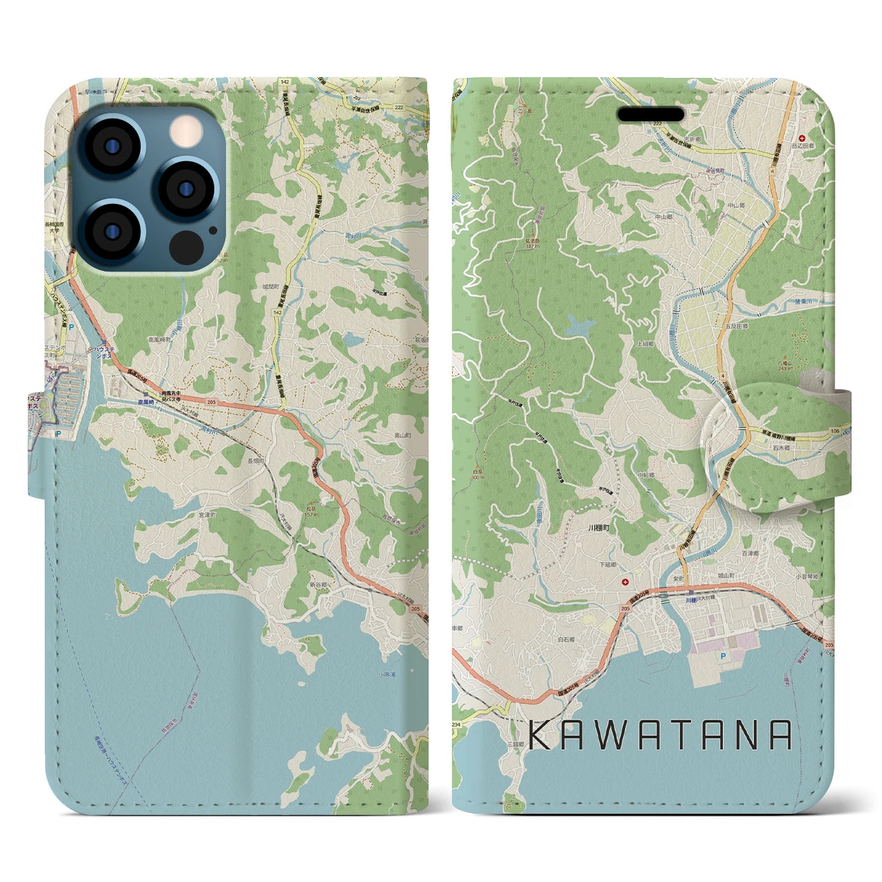 【川棚(長崎県)】地図柄iPhoneケース(手帳タイプ)