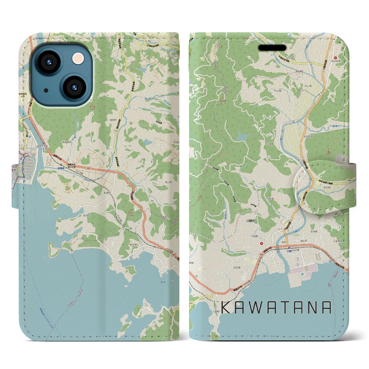 【川棚(長崎県)】地図柄iPhoneケース(手帳タイプ)