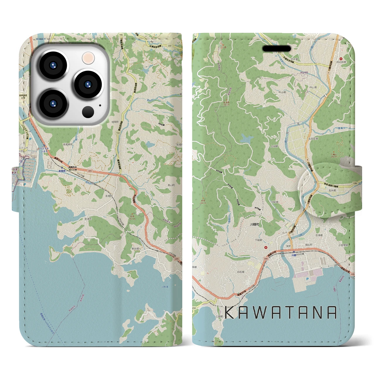 【川棚(長崎県)】地図柄iPhoneケース(手帳タイプ)