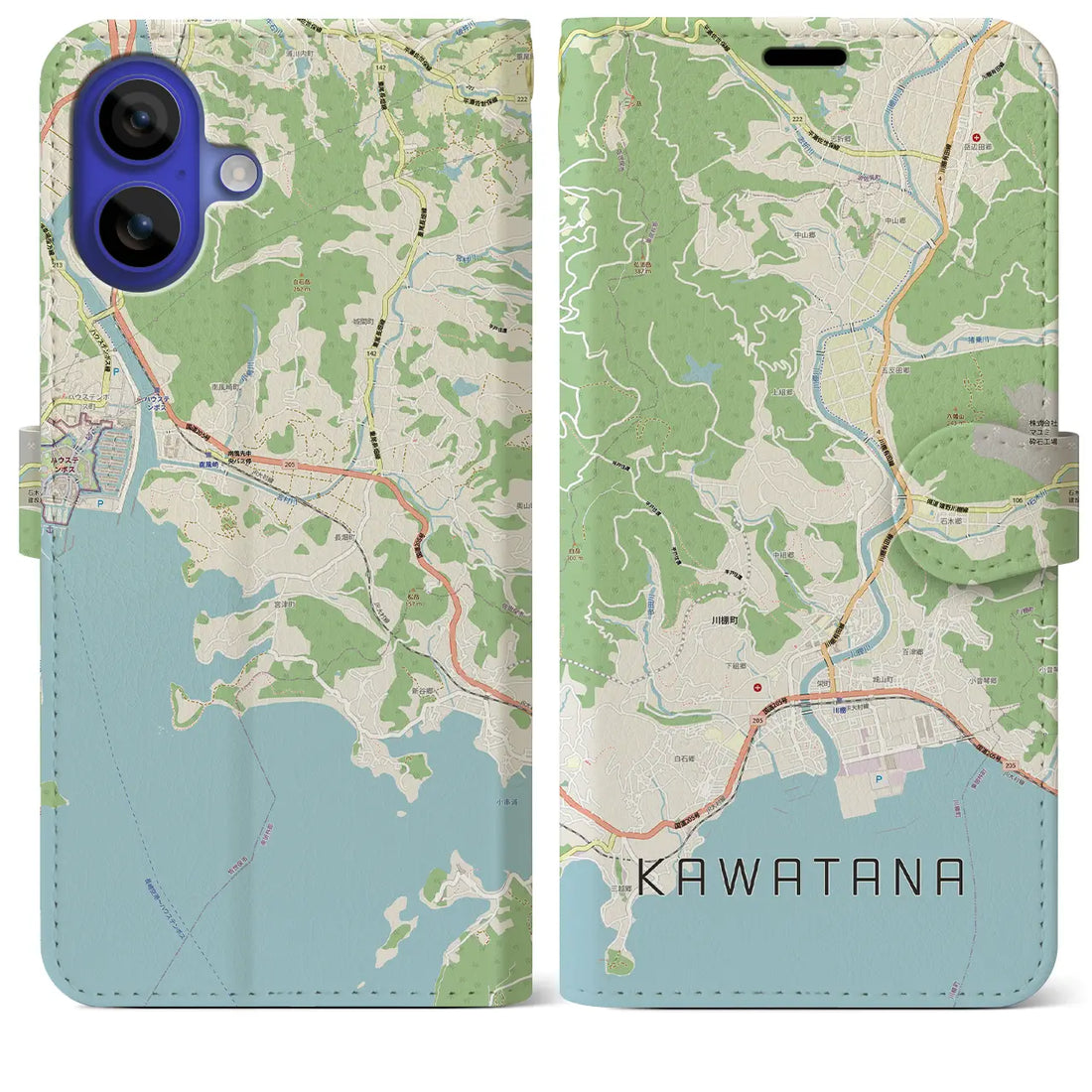 【川棚(長崎県)】地図柄iPhoneケース(手帳タイプ)モノトーン・iPhone 16 Pro Max 用
