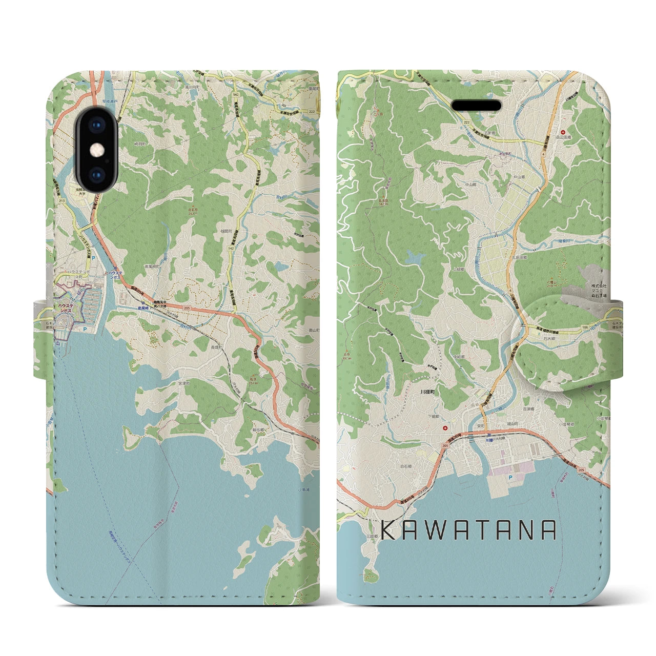 【川棚(長崎県)】地図柄iPhoneケース(手帳タイプ)