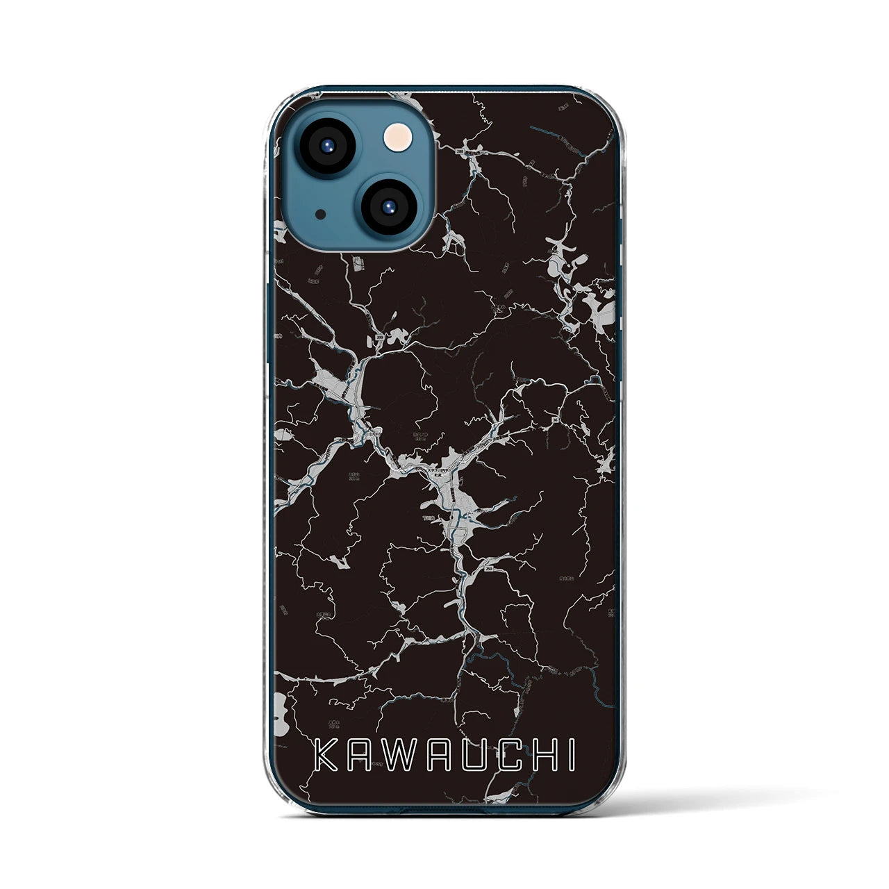 【川内(福島県)】地図柄iPhoneケース(クリアタイプ)モノトーン・iPhone 13 用
