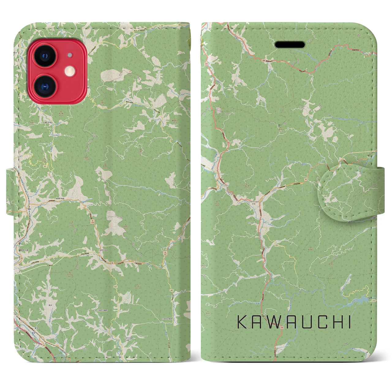 【川内(福島県)】地図柄iPhoneケース(手帳タイプ)ナチュラル・iPhone 11 用
