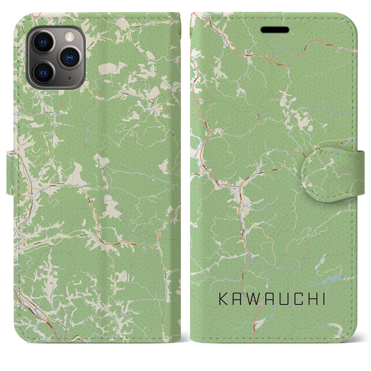 【川内(福島県)】地図柄iPhoneケース(手帳タイプ)ナチュラル・iPhone 11 Pro Max 用