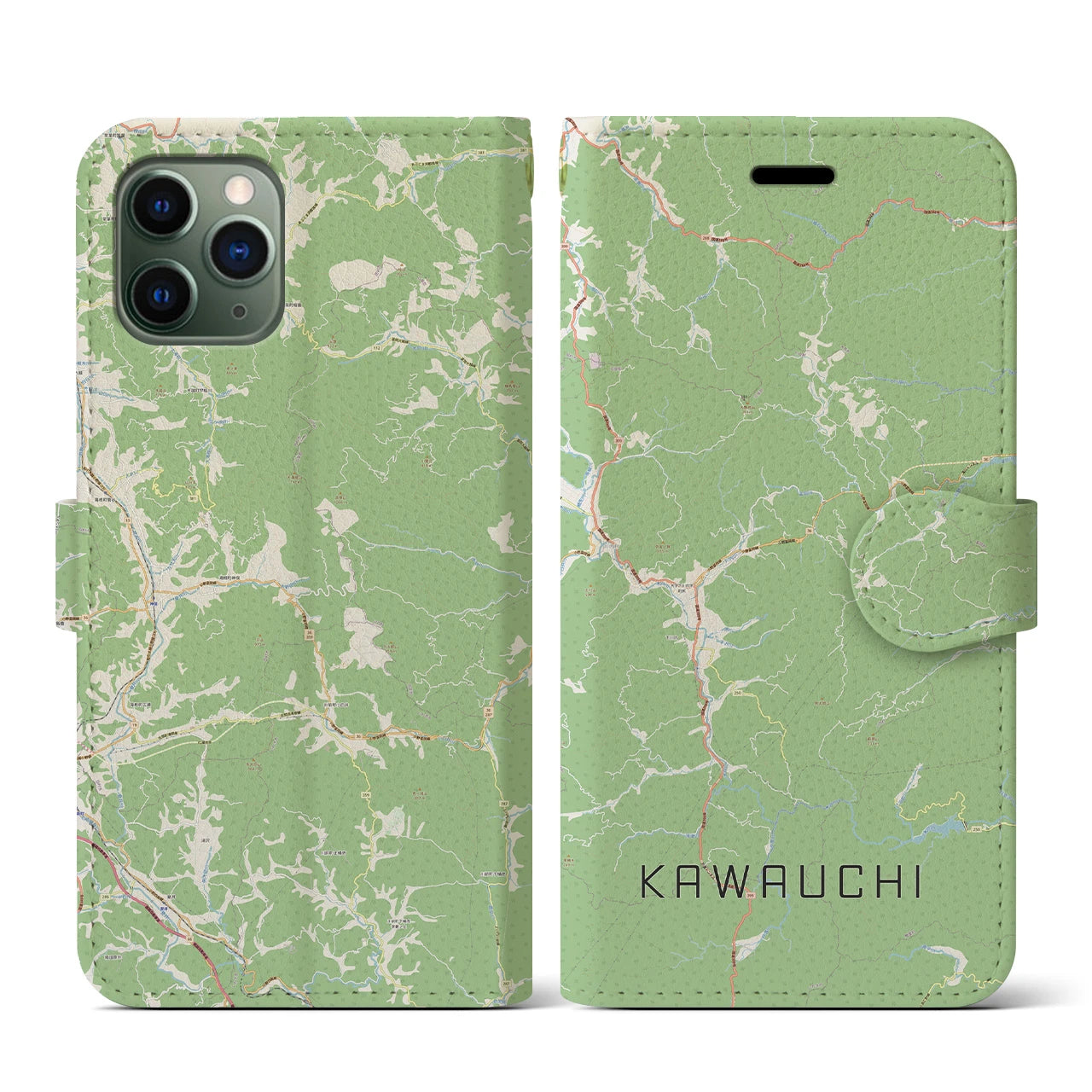 【川内(福島県)】地図柄iPhoneケース(手帳タイプ)ナチュラル・iPhone 11 Pro 用