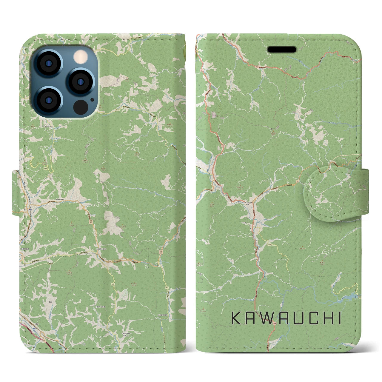 【川内(福島県)】地図柄iPhoneケース(手帳タイプ)ナチュラル・iPhone 12 / 12 Pro 用