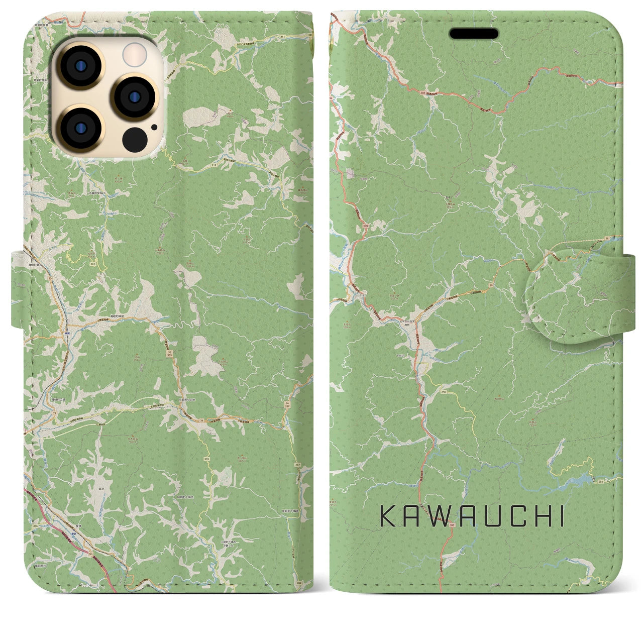 【川内(福島県)】地図柄iPhoneケース(手帳タイプ)ナチュラル・iPhone 12 Pro Max 用