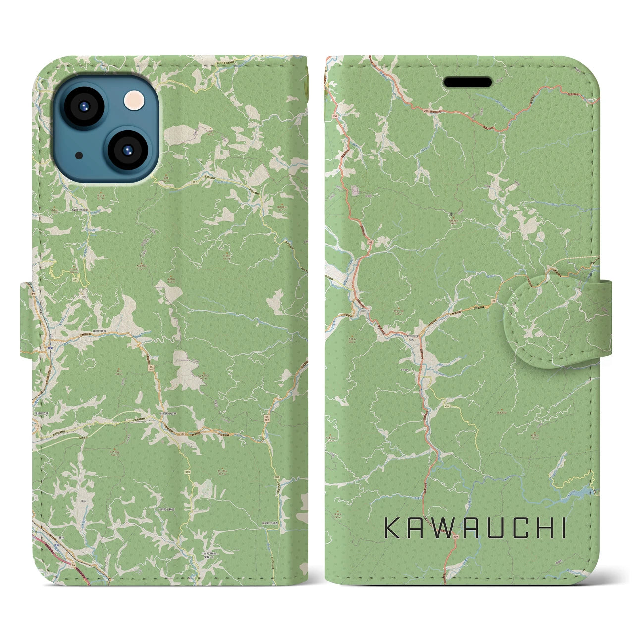 【川内(福島県)】地図柄iPhoneケース(手帳タイプ)ナチュラル・iPhone 13 用