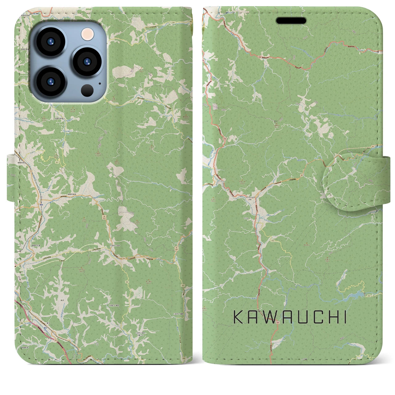 【川内(福島県)】地図柄iPhoneケース(手帳タイプ)ナチュラル・iPhone 13 Pro Max 用