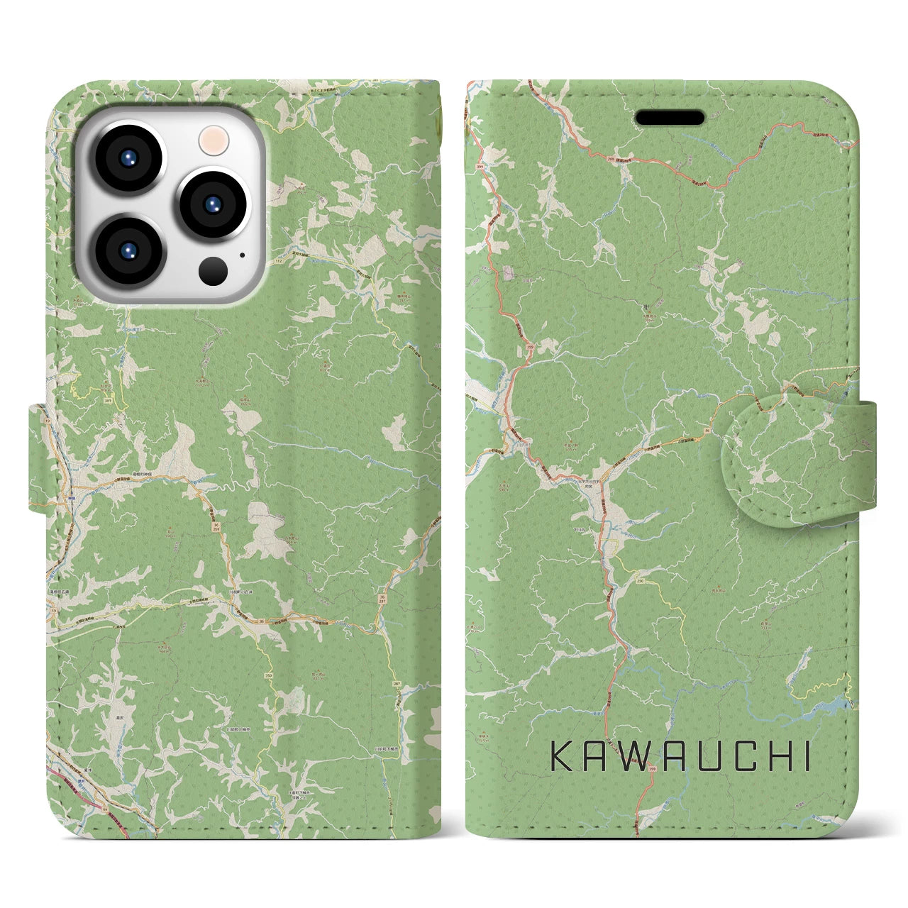 【川内(福島県)】地図柄iPhoneケース(手帳タイプ)ナチュラル・iPhone 13 Pro 用