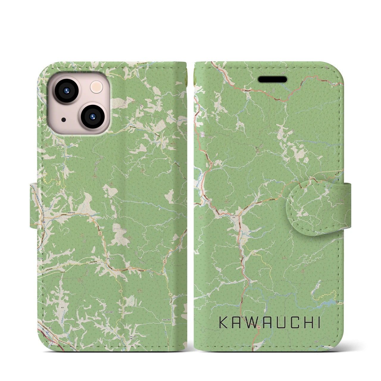 【川内(福島県)】地図柄iPhoneケース(手帳タイプ)ナチュラル・iPhone 13 mini 用