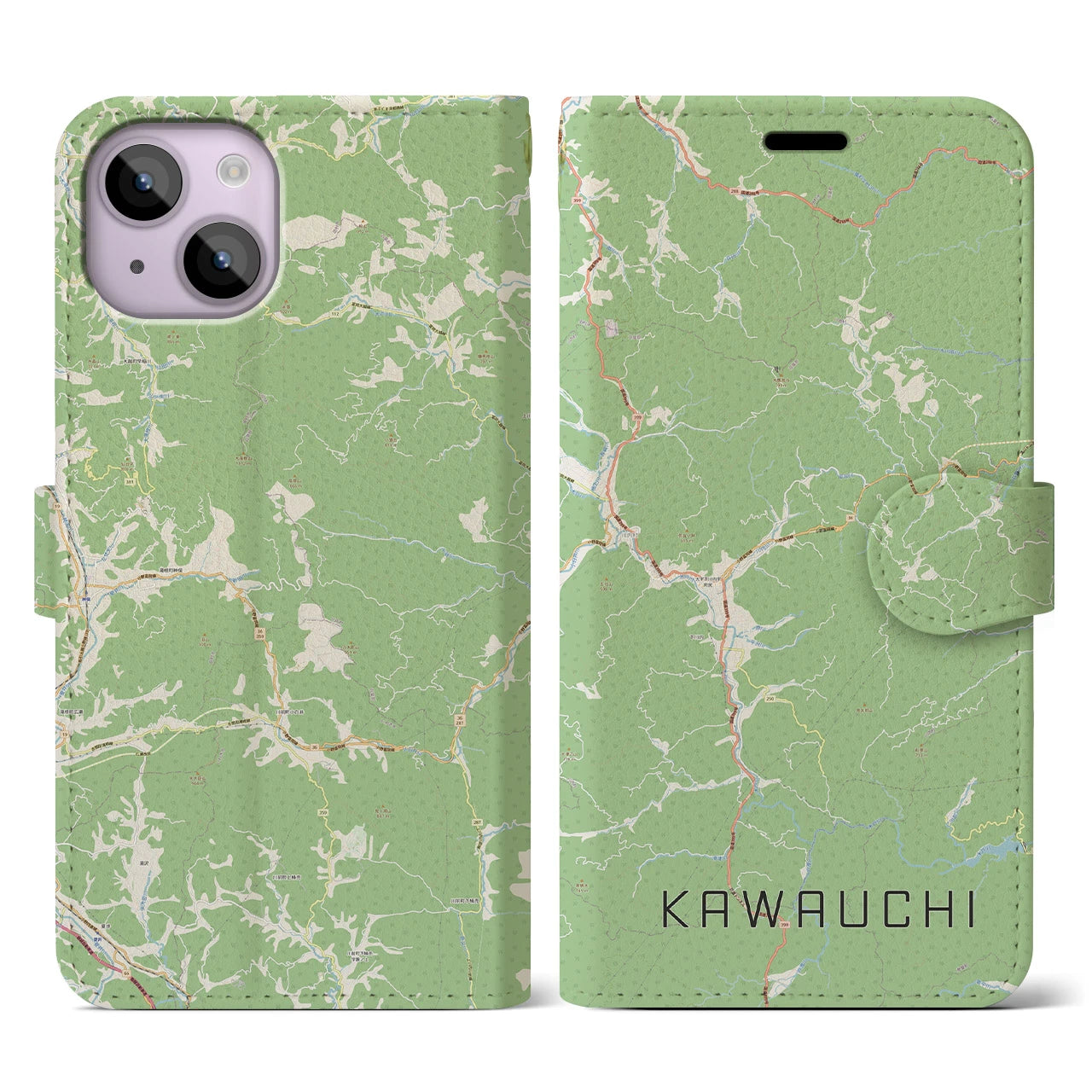 【川内(福島県)】地図柄iPhoneケース(手帳タイプ)ナチュラル・iPhone 14 用