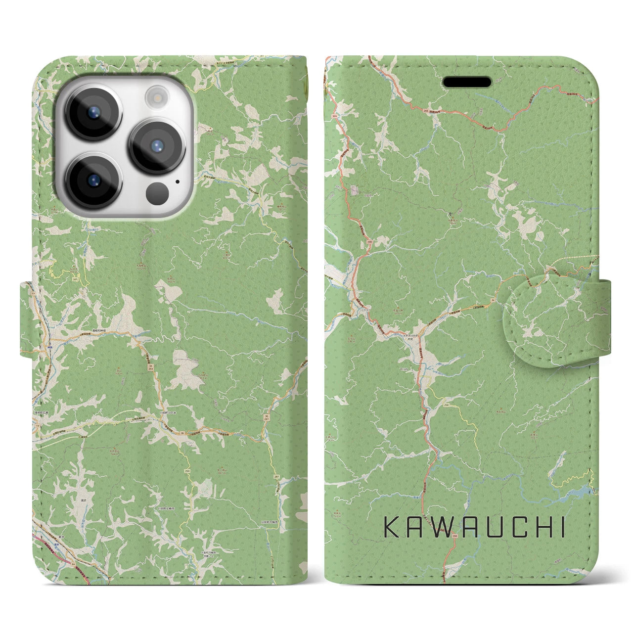 【川内(福島県)】地図柄iPhoneケース(手帳タイプ)ナチュラル・iPhone 14 Pro 用
