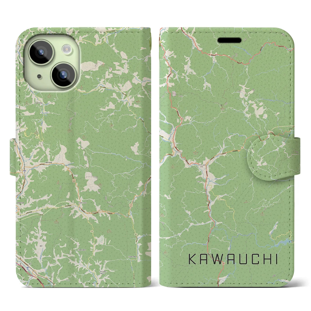 【川内(福島県)】地図柄iPhoneケース(手帳タイプ)ナチュラル・iPhone 15 用