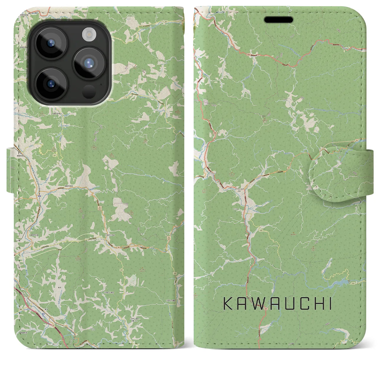 【川内(福島県)】地図柄iPhoneケース(手帳タイプ)ナチュラル・iPhone 15 Pro Max 用
