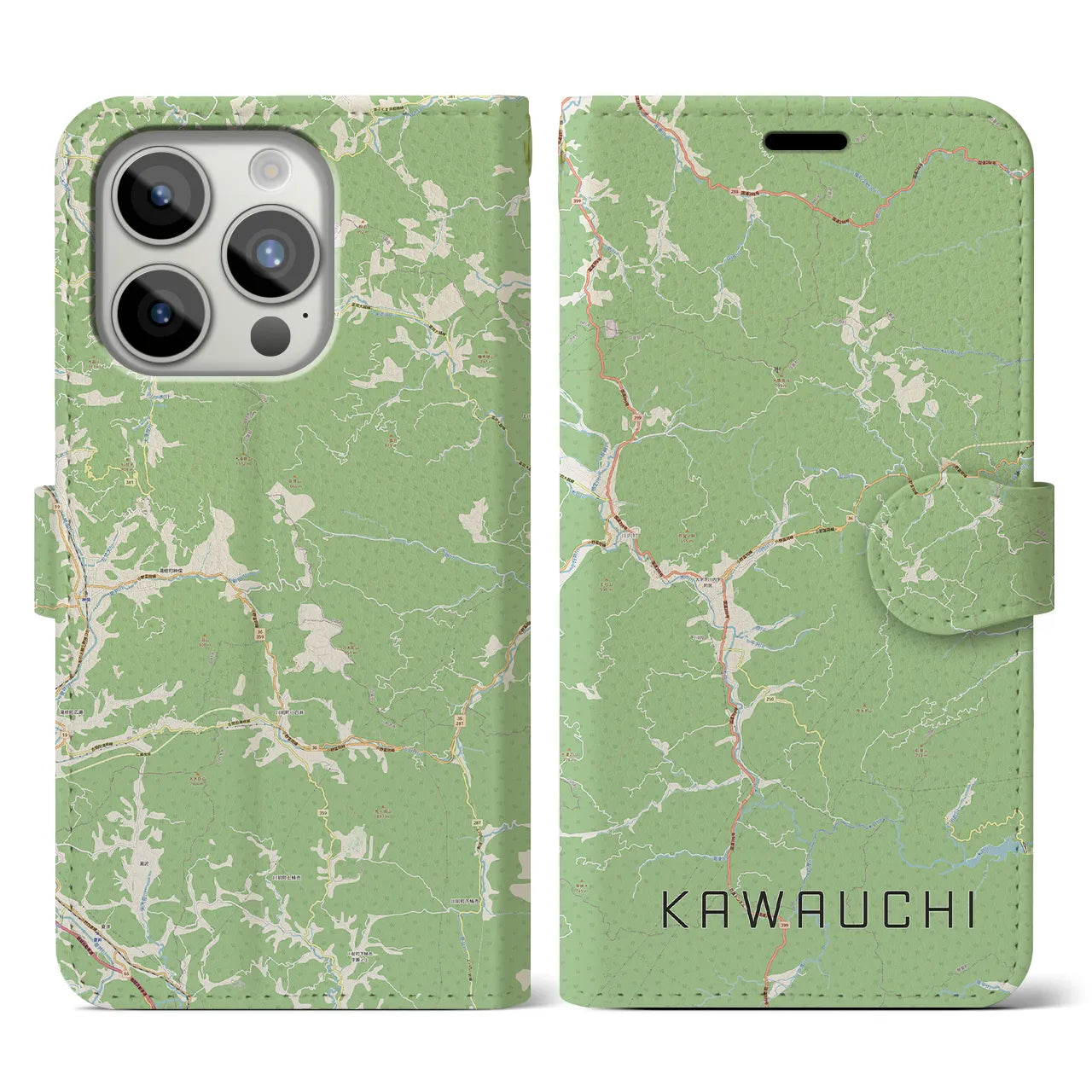 【川内(福島県)】地図柄iPhoneケース(手帳タイプ)ナチュラル・iPhone 15 Pro 用