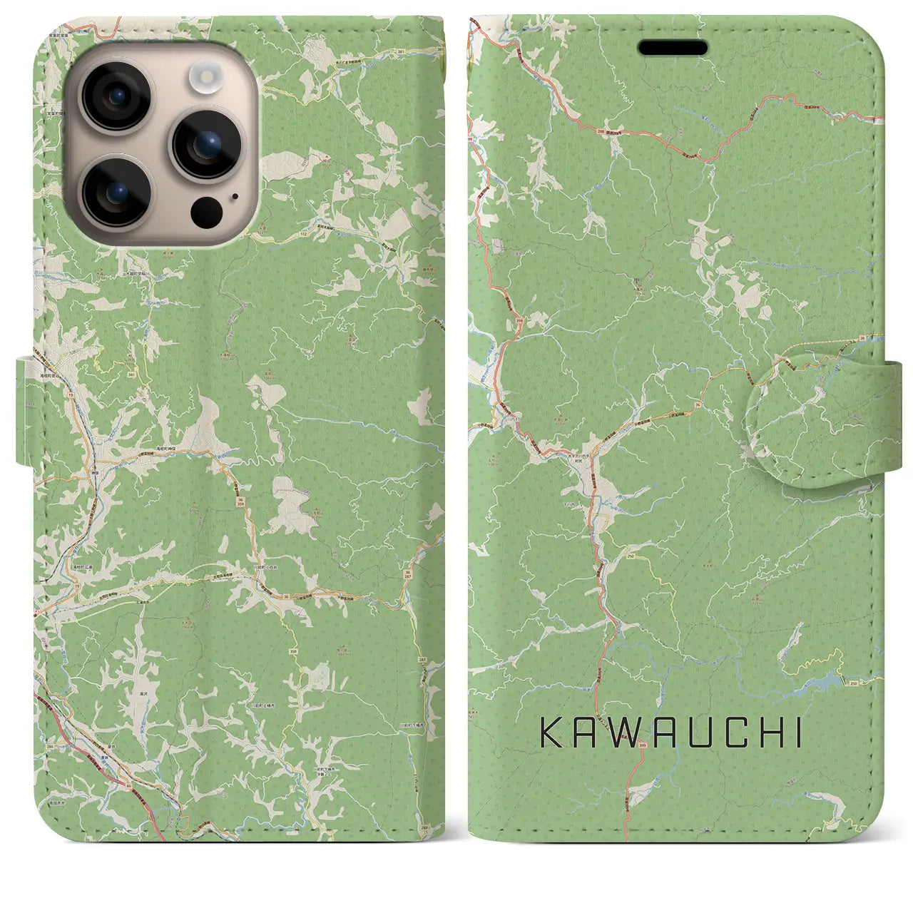 【川内(福島県)】地図柄iPhoneケース(手帳タイプ)ナチュラル・iPhone 16 Plus 用