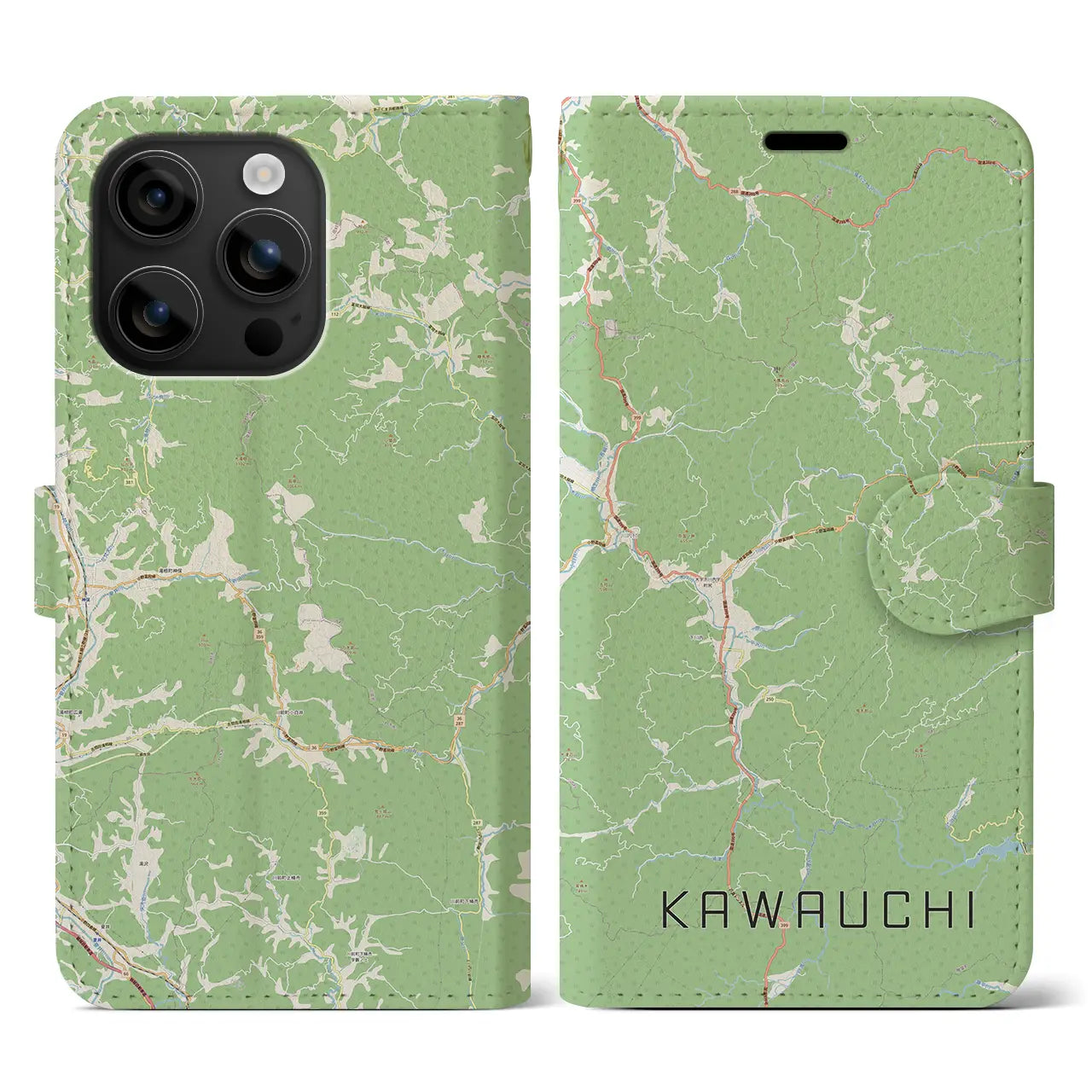 【川内(福島県)】地図柄iPhoneケース(手帳タイプ)ナチュラル・iPhone 16 用