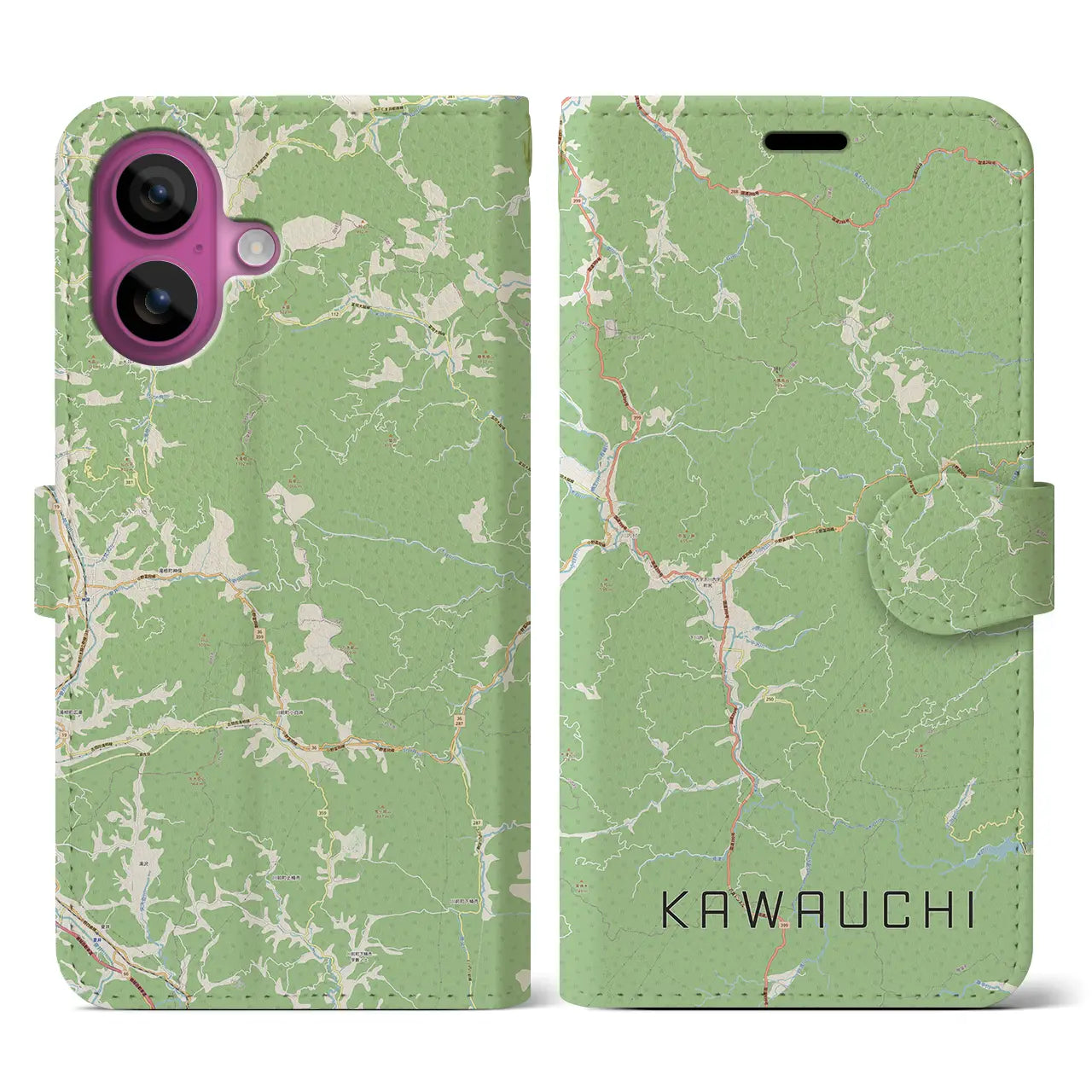 【川内(福島県)】地図柄iPhoneケース(手帳タイプ)ナチュラル・iPhone 16 Pro 用