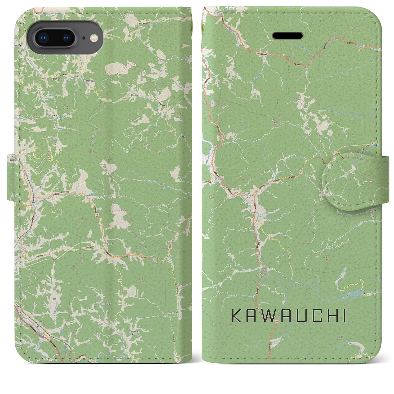 【川内(福島県)】地図柄iPhoneケース(手帳タイプ)ナチュラル・iPhone 8Plus /7Plus / 6sPlus / 6Plus 用