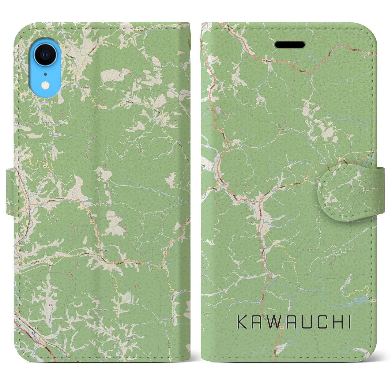 【川内(福島県)】地図柄iPhoneケース(手帳タイプ)ナチュラル・iPhone XR 用