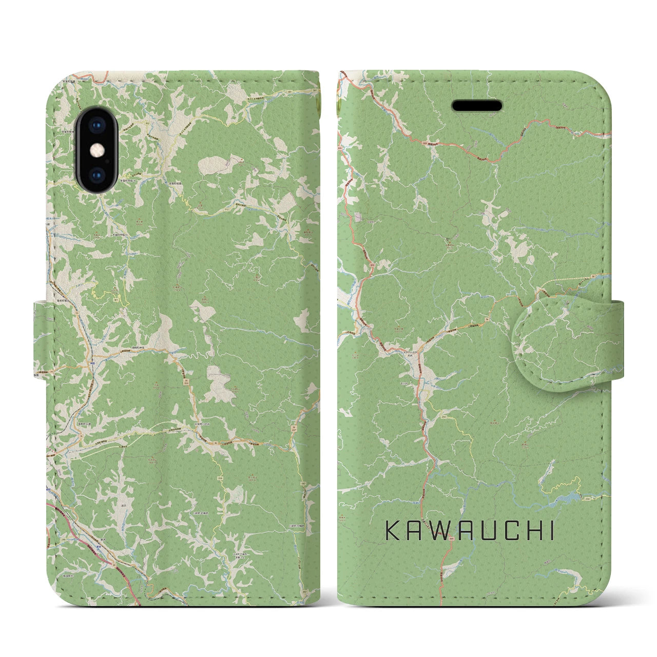 【川内(福島県)】地図柄iPhoneケース(手帳タイプ)ナチュラル・iPhone XS / X 用