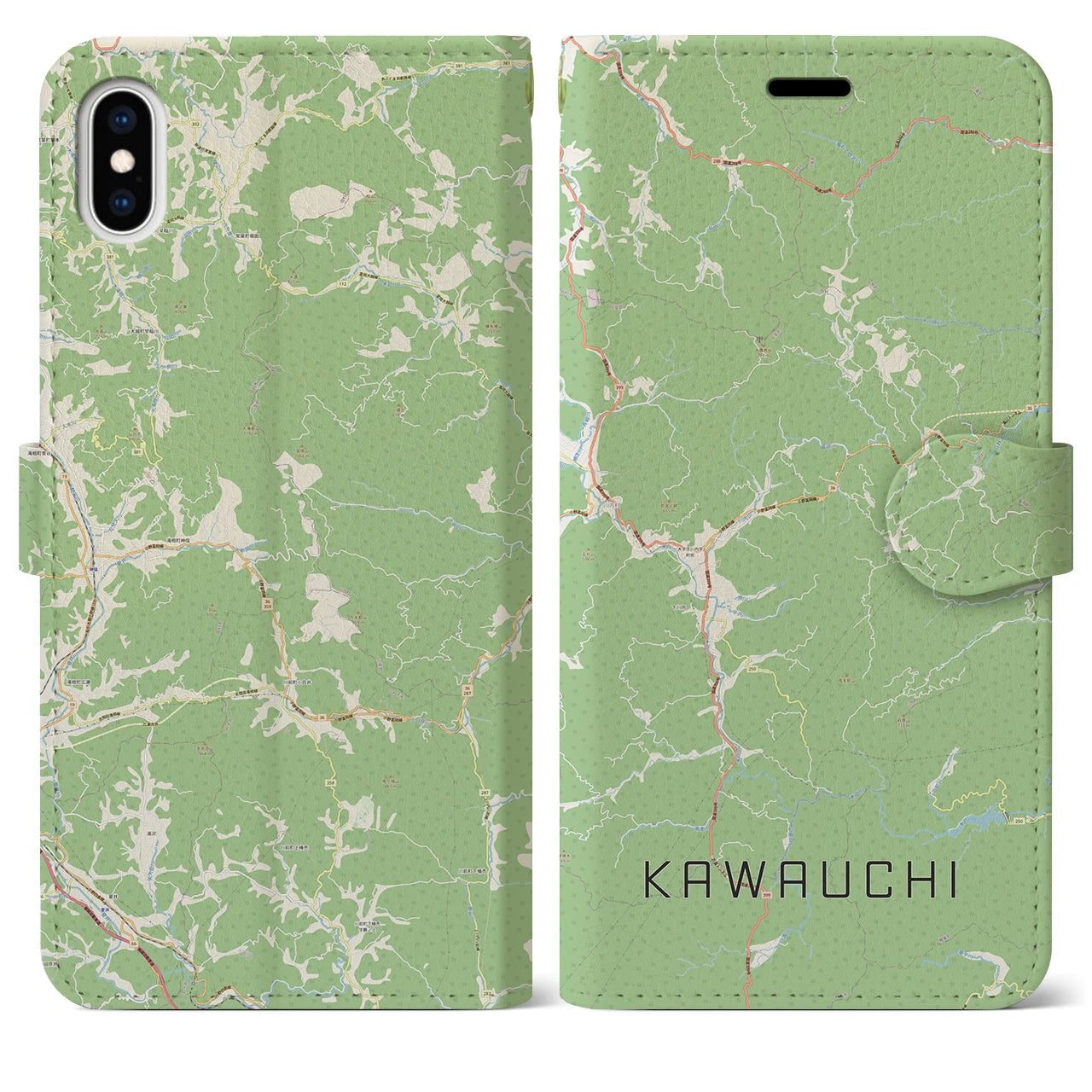 【川内(福島県)】地図柄iPhoneケース(手帳タイプ)ナチュラル・iPhone XS Max 用