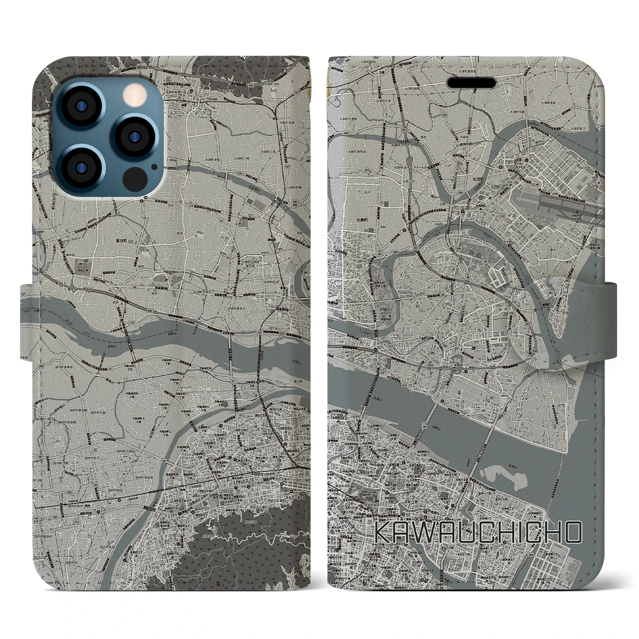 【川内町(徳島県)】地図柄iPhoneケース(手帳タイプ)