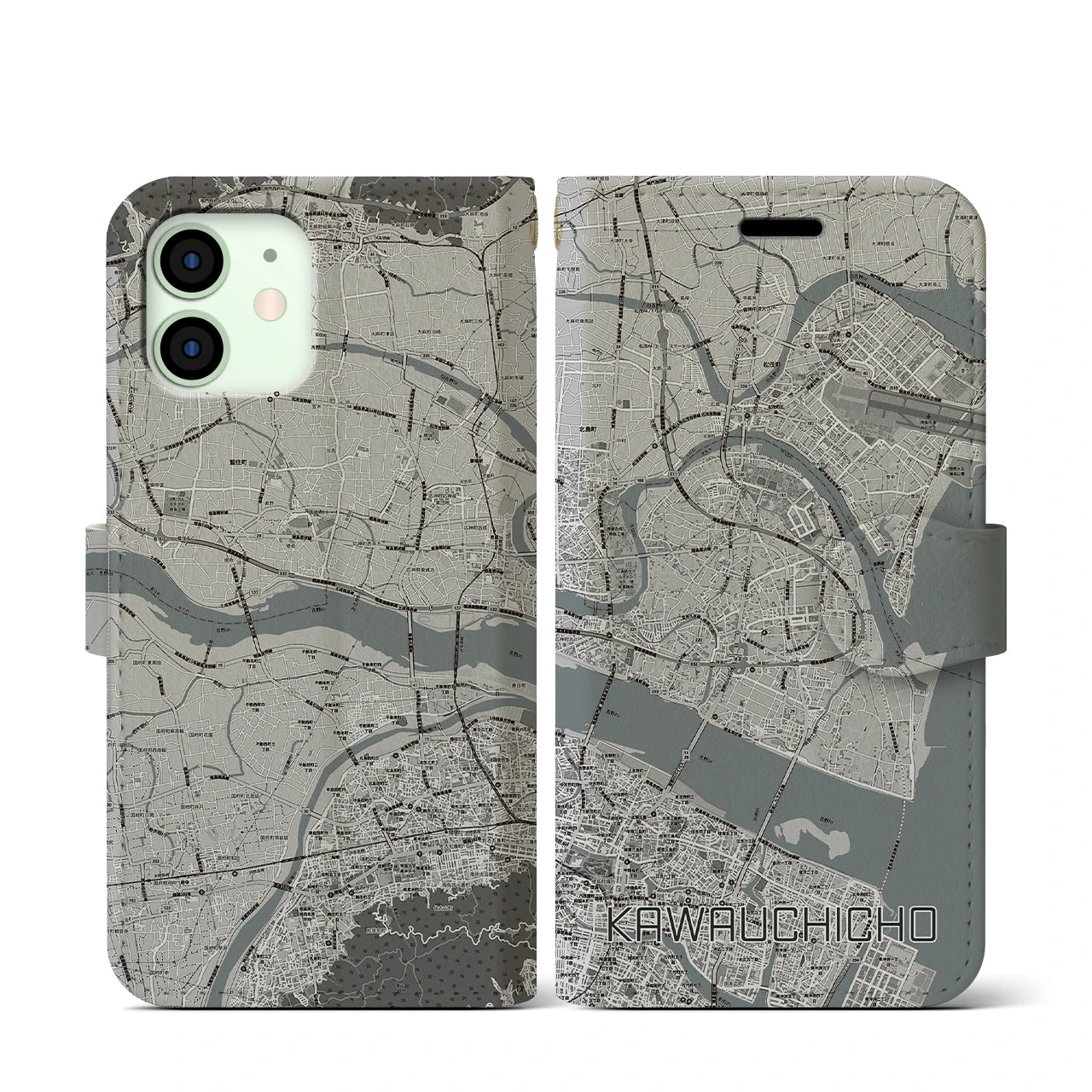 【川内町(徳島県)】地図柄iPhoneケース(手帳タイプ)