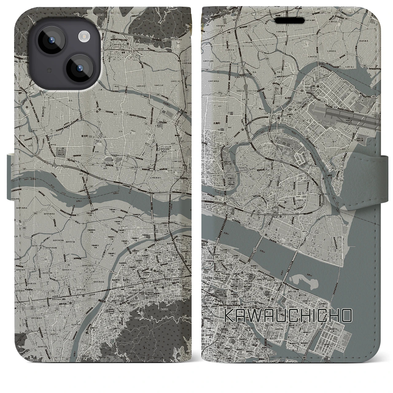 【川内町(徳島県)】地図柄iPhoneケース(手帳タイプ)