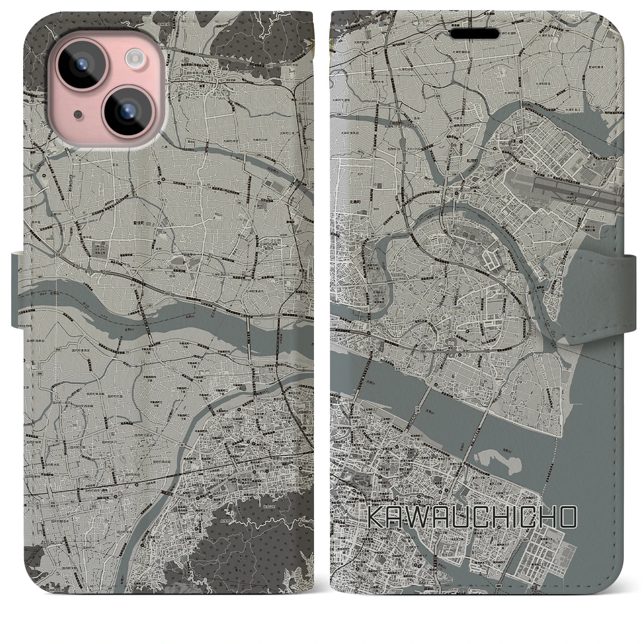 【川内町(徳島県)】地図柄iPhoneケース(手帳タイプ)