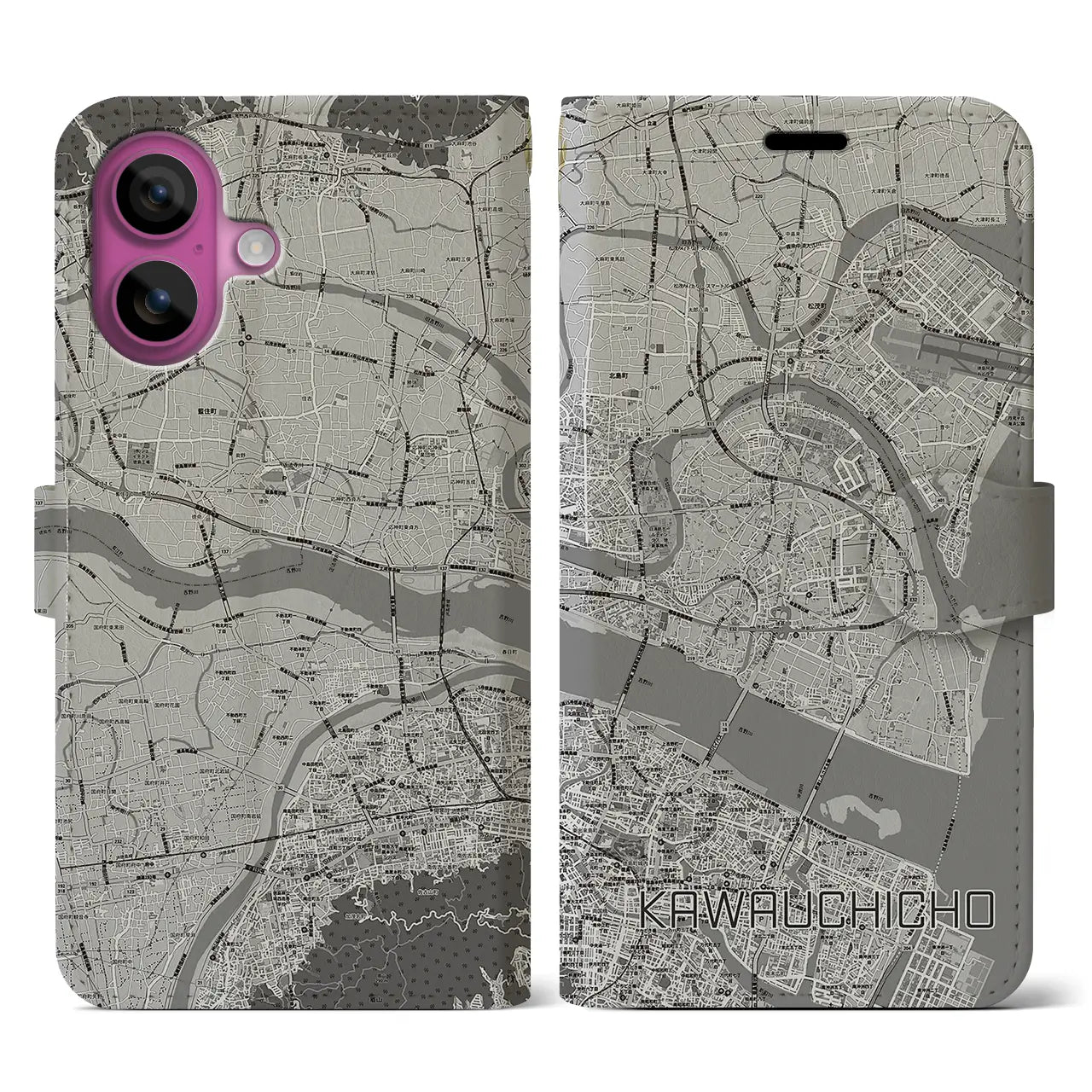 【川内町(徳島県)】地図柄iPhoneケース(手帳タイプ)