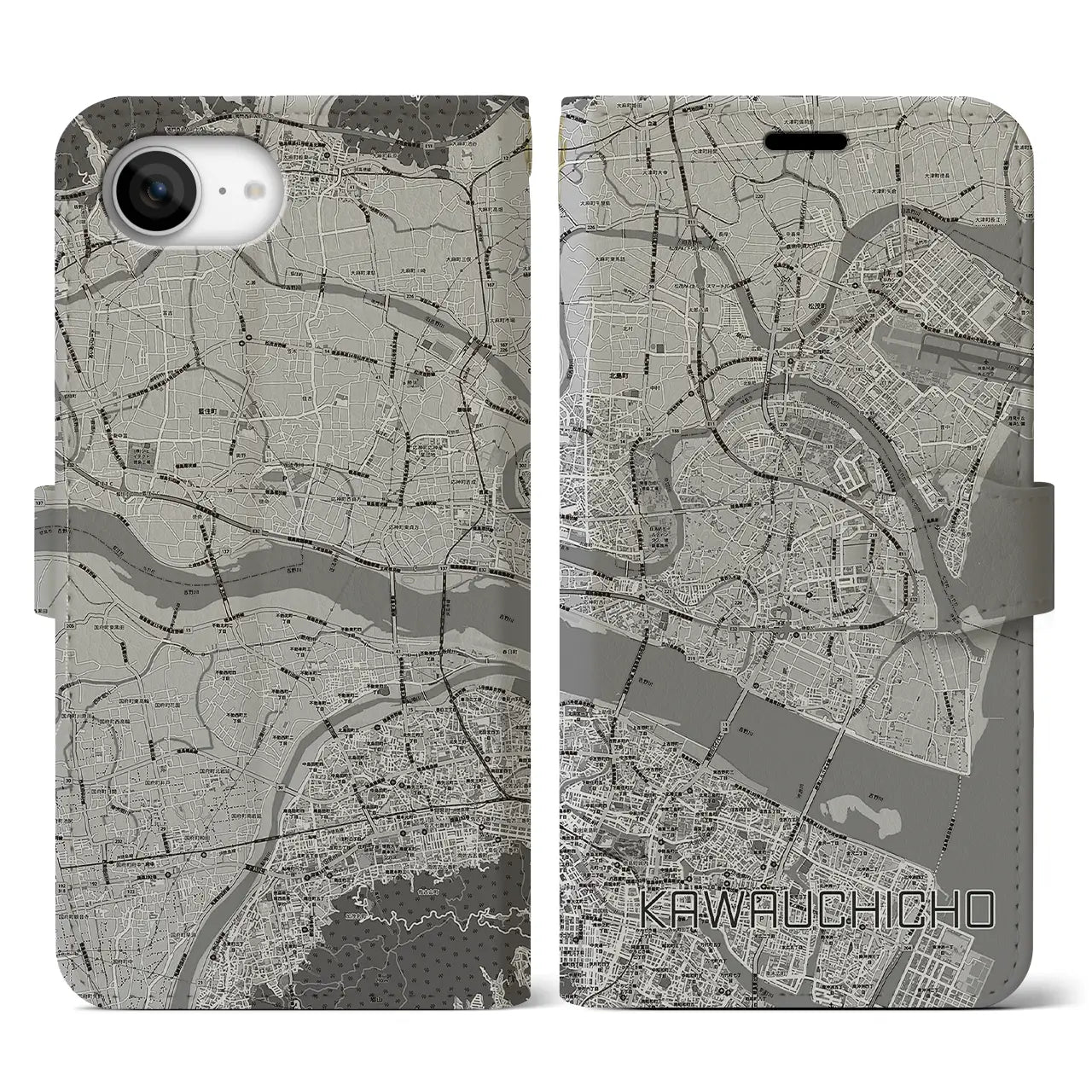 【川内町(徳島県)】地図柄iPhoneケース(手帳タイプ)