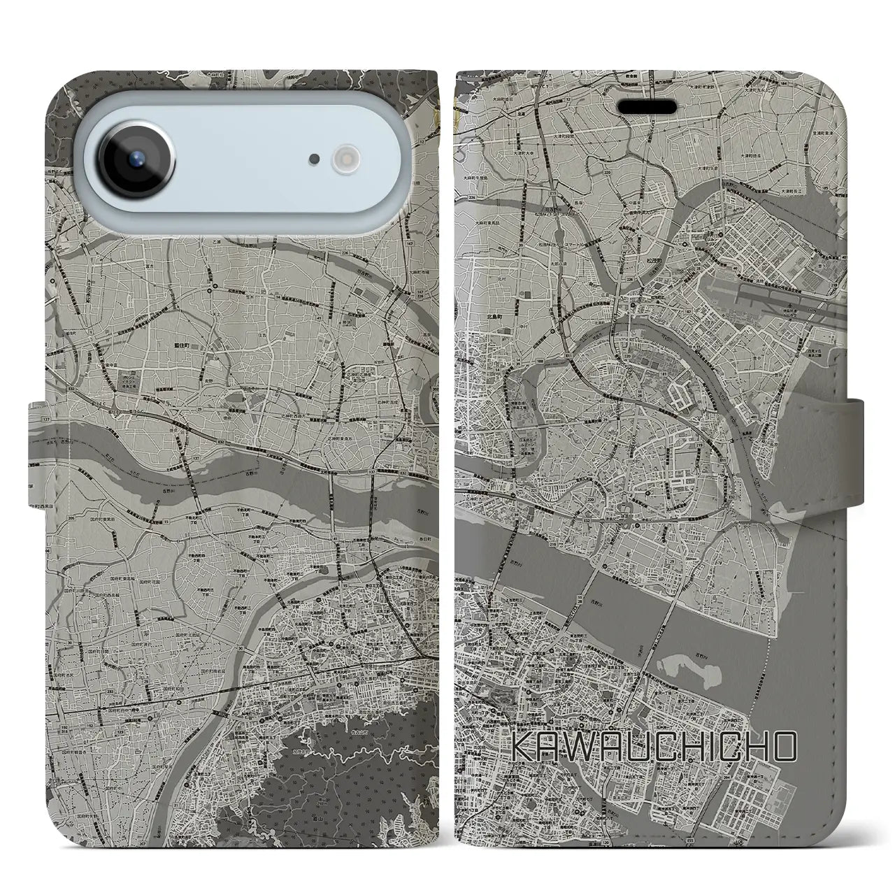 【川内町(徳島県)】地図柄iPhoneケース(手帳タイプ)