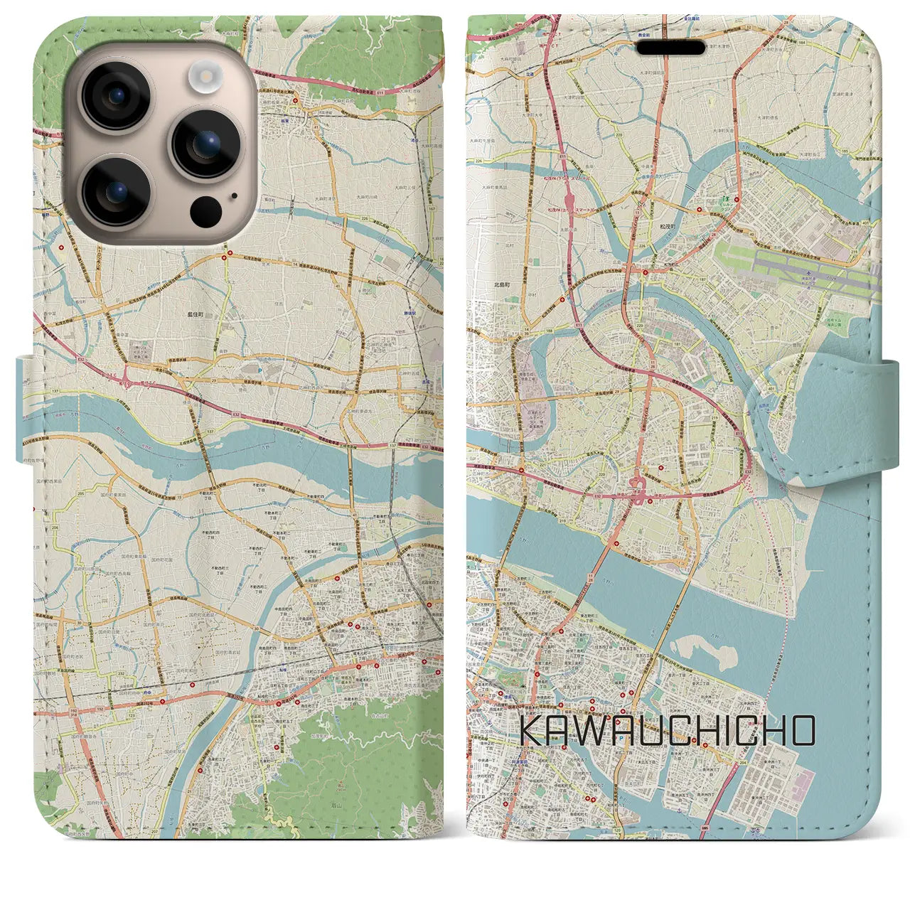 【川内町(徳島県)】地図柄iPhoneケース(手帳タイプ)ナチュラル・iPhone 16 Plus 用