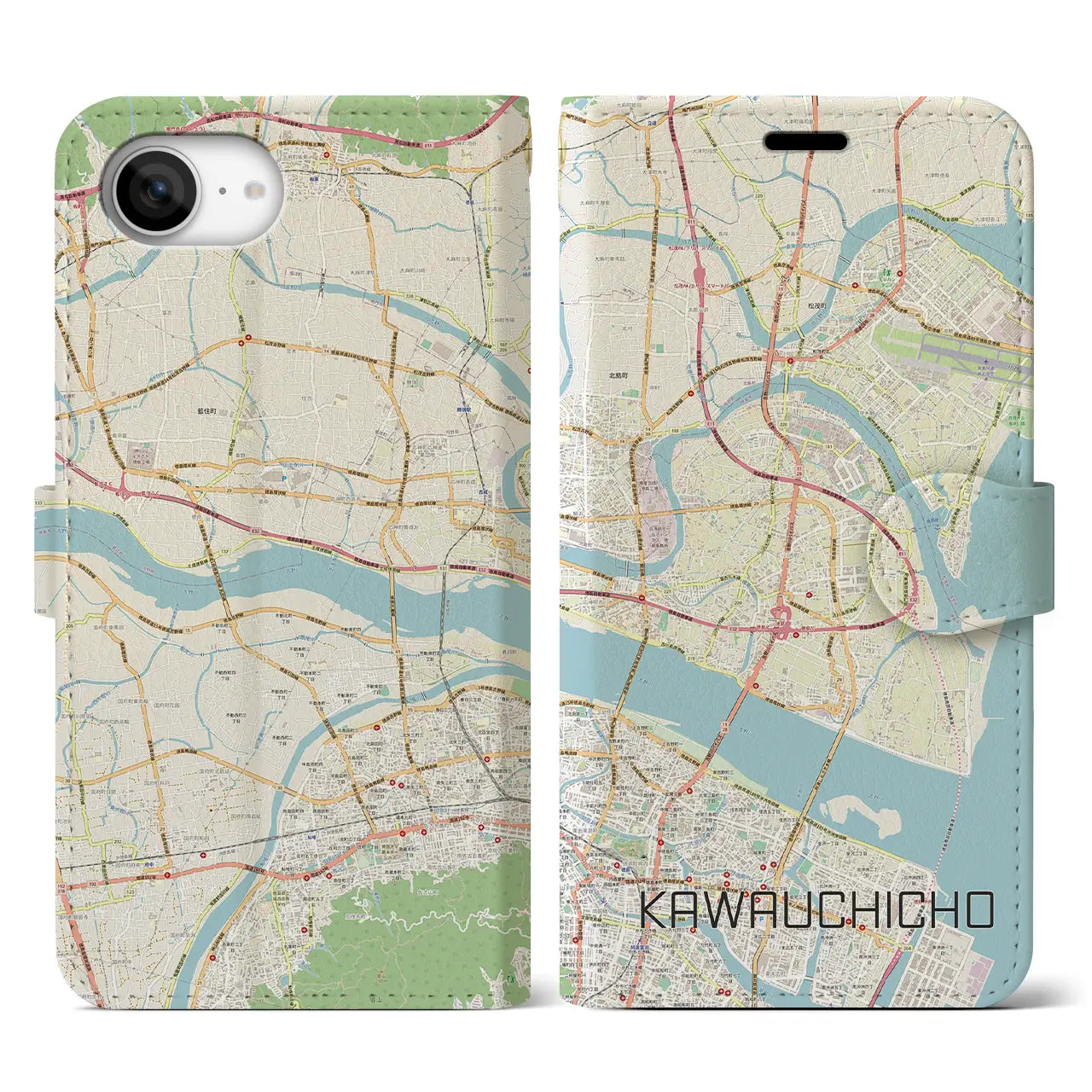 【川内町(徳島県)】地図柄iPhoneケース(手帳タイプ)