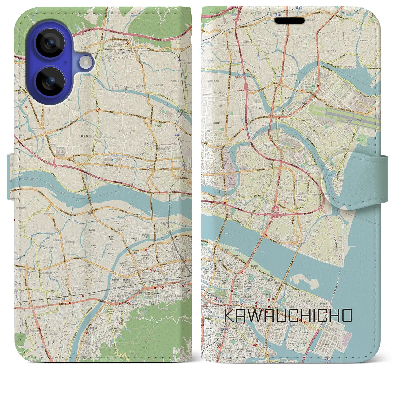 【川内町(徳島県)】地図柄iPhoneケース(手帳タイプ)ナチュラル・iPhone 16 Pro Max 用