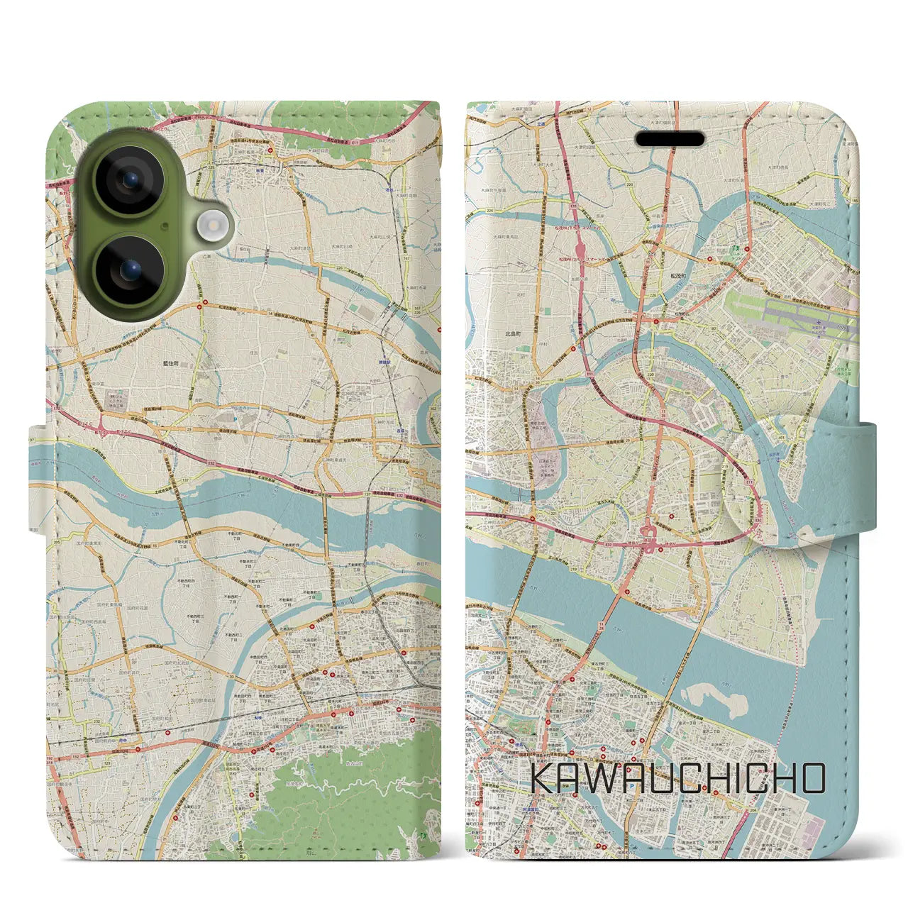 【川内町(徳島県)】地図柄iPhoneケース(手帳タイプ)