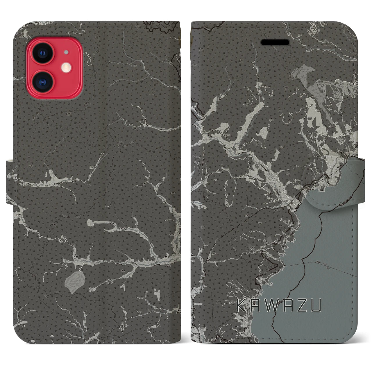 【河津(静岡県)】地図柄iPhoneケース(手帳タイプ)モノトーン・iPhone 11 用