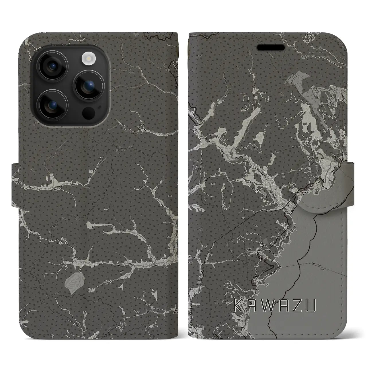 【河津(静岡県)】地図柄iPhoneケース(手帳タイプ)モノトーン・iPhone 16 用