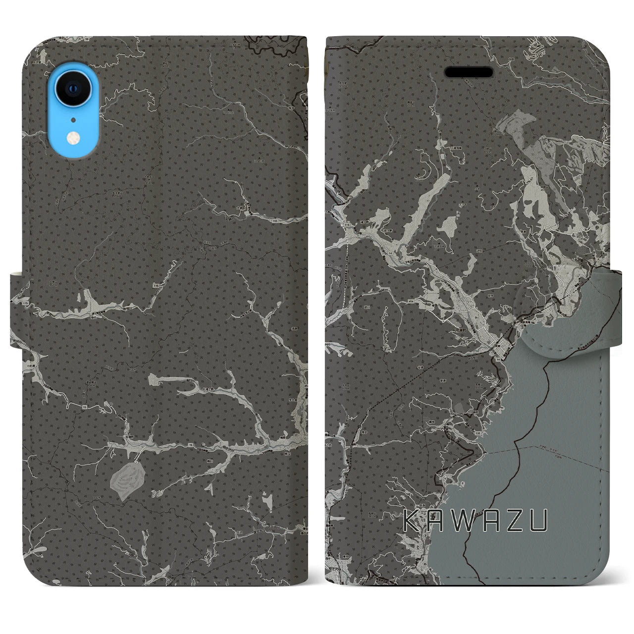 【河津(静岡県)】地図柄iPhoneケース(手帳タイプ)モノトーン・iPhone XR 用