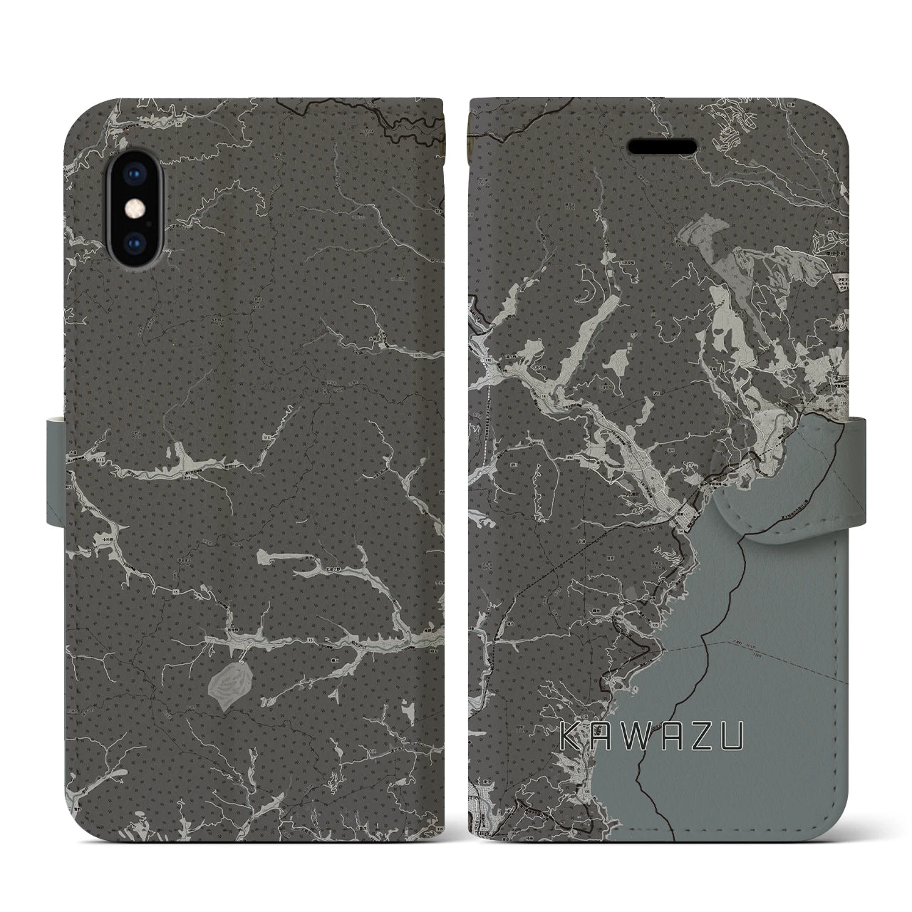 【河津(静岡県)】地図柄iPhoneケース(手帳タイプ)モノトーン・iPhone XS / X 用
