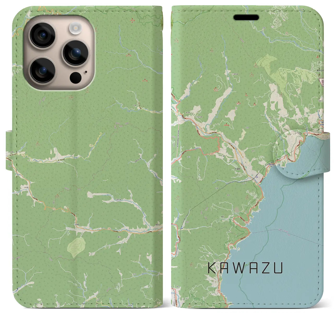 【河津(静岡県)】地図柄iPhoneケース(手帳タイプ)ナチュラル・iPhone 16 Plus 用