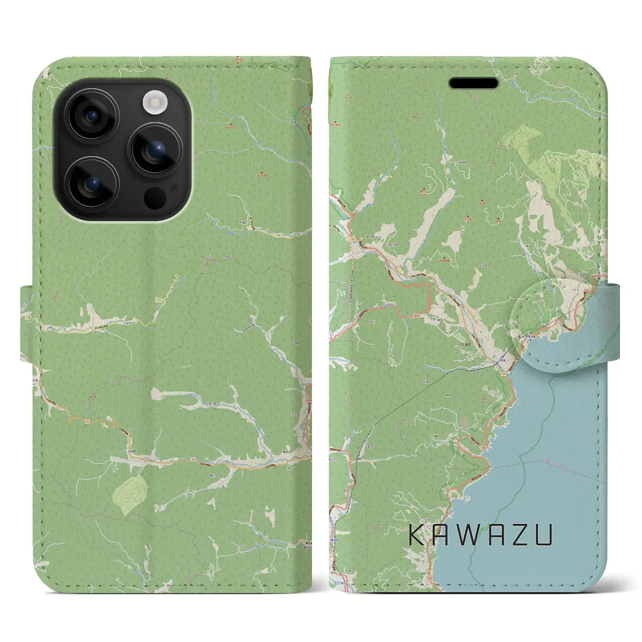 【河津(静岡県)】地図柄iPhoneケース(手帳タイプ)ナチュラル・iPhone 16 用