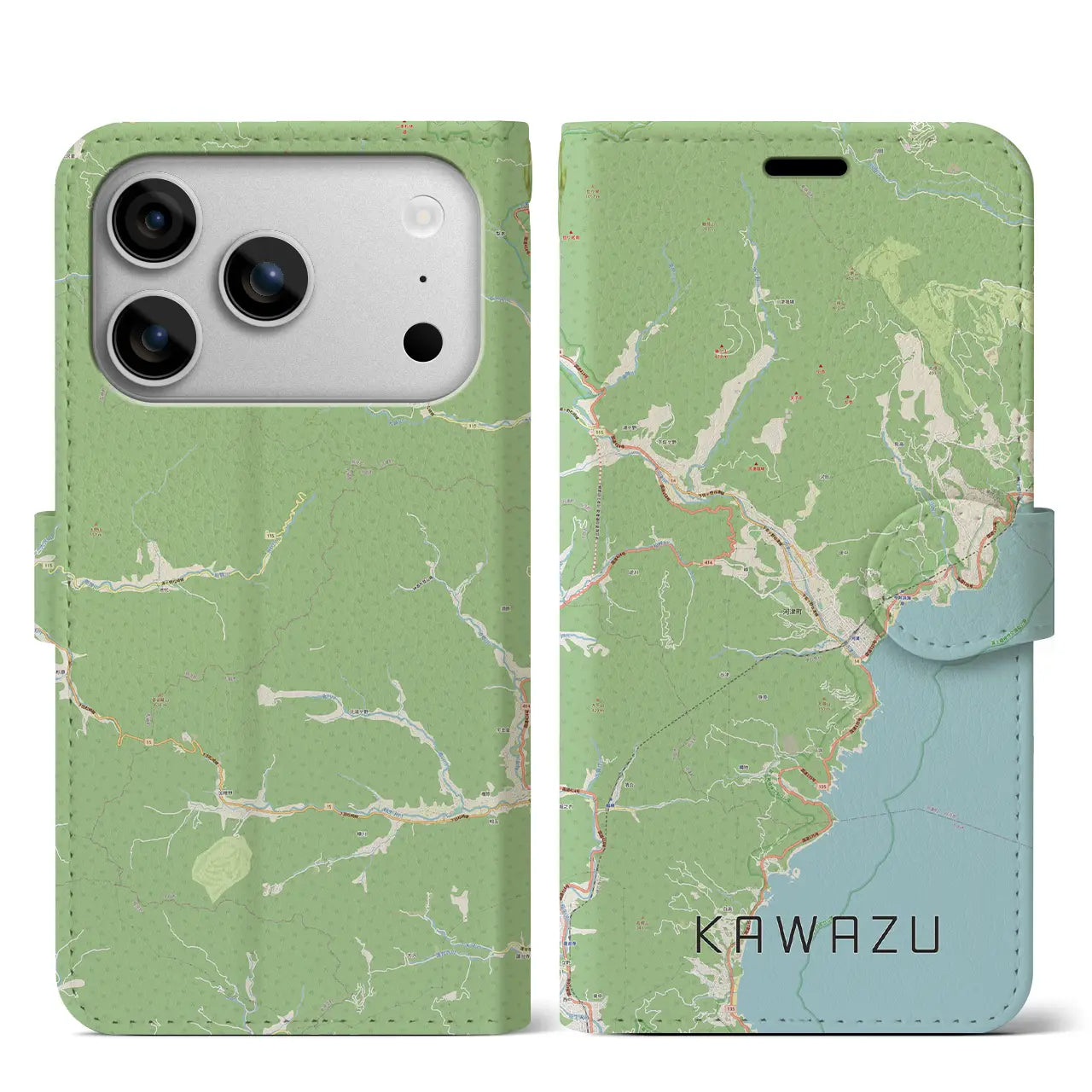 【河津(静岡県)】地図柄iPhoneケース(手帳タイプ)モノトーン・iPhone 17 Pro Max 用