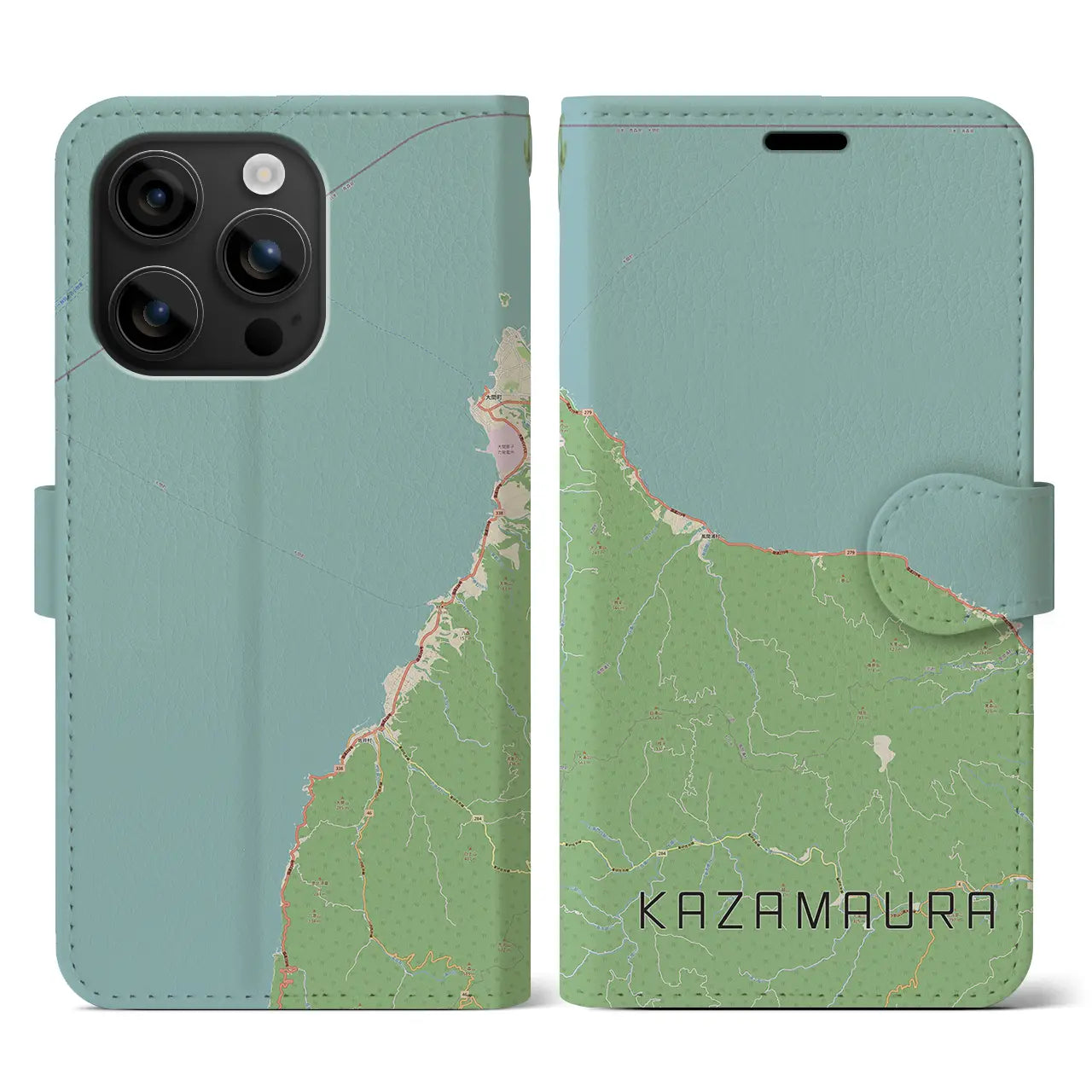 【風間浦(青森県)】地図柄iPhoneケース(手帳タイプ)ナチュラル・iPhone 16 用