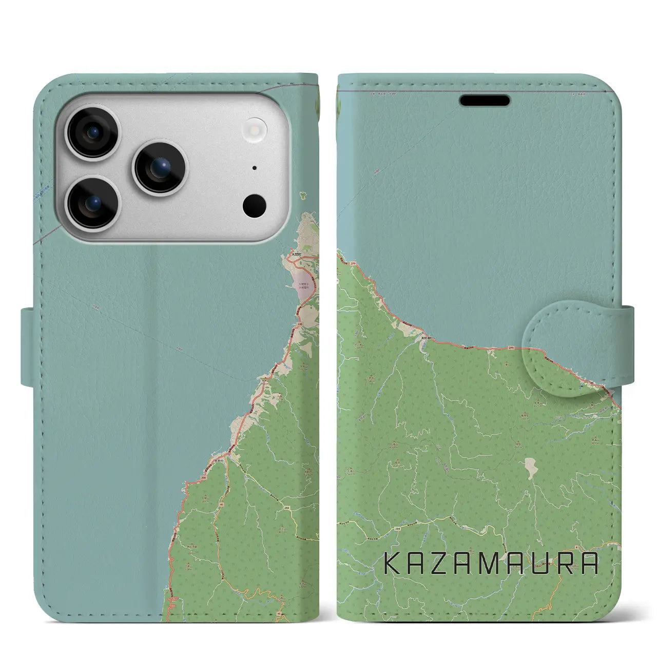 【風間浦(青森県)】地図柄iPhoneケース(手帳タイプ)ナチュラル・iPhone 17 Pro Max 用