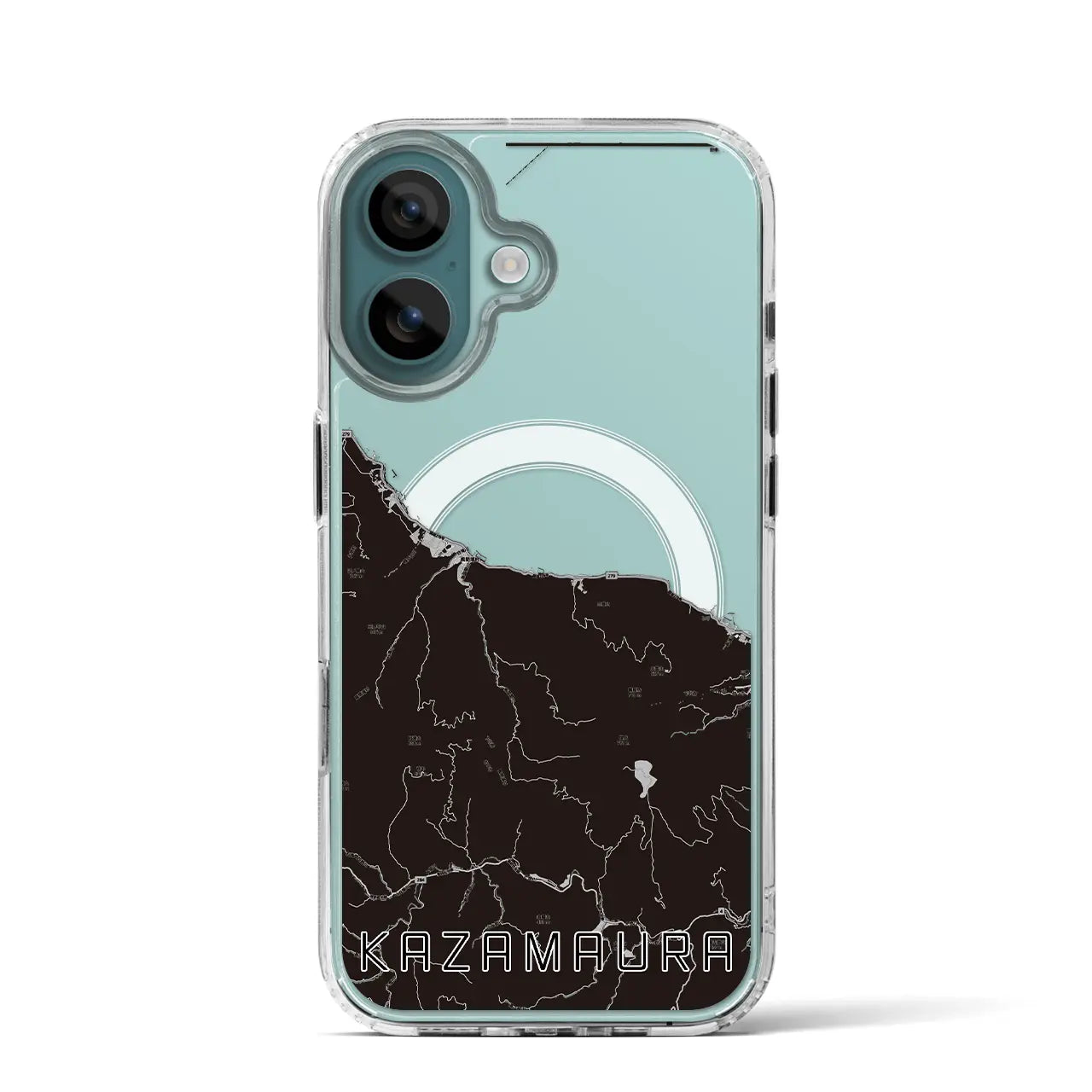 【風間浦(青森県)】地図柄iPhoneケース(MagSafeタイプ)モノトーン・iPhone 16 Pro 用
