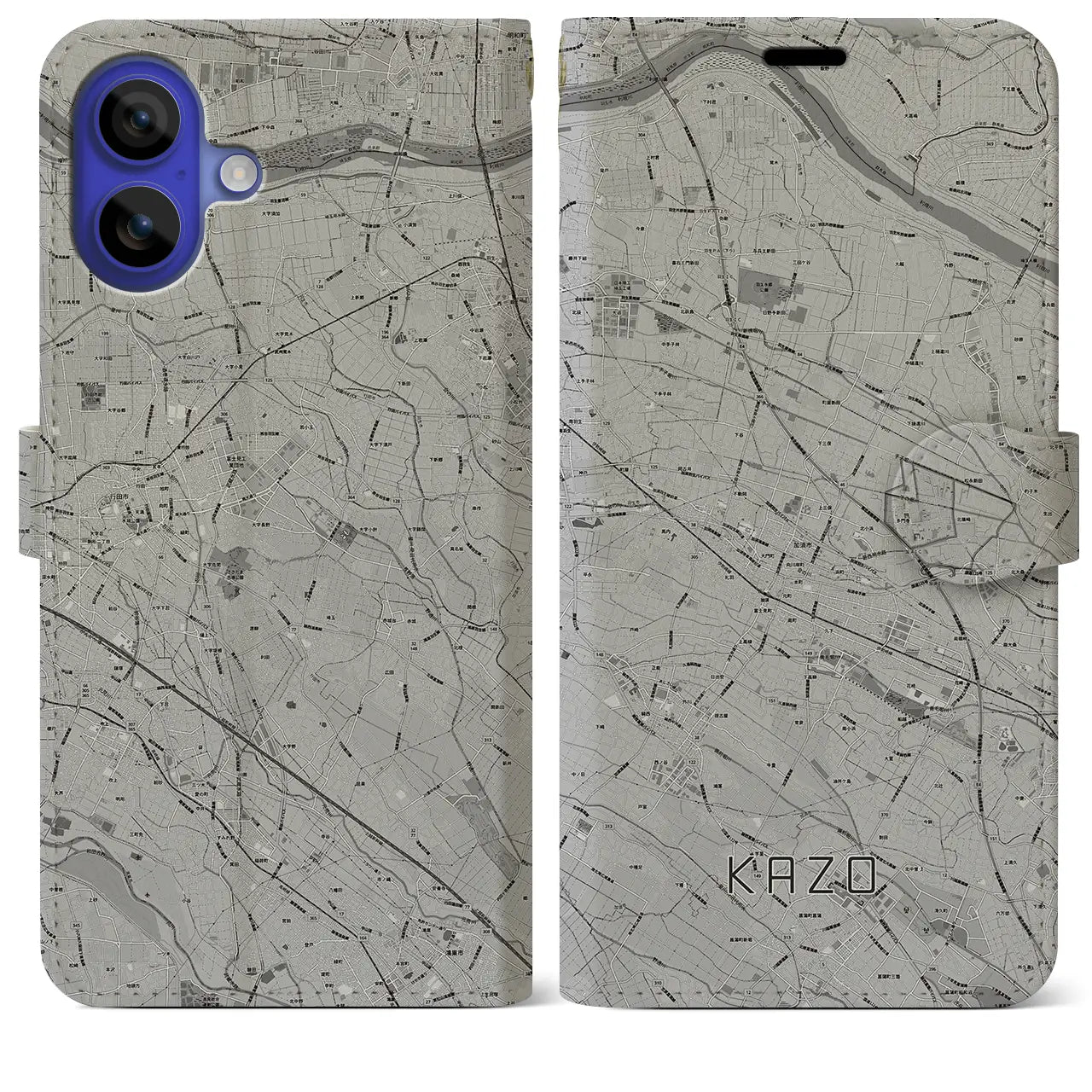 【加須(埼玉県)】地図柄iPhoneケース(手帳タイプ)モノトーン・iPhone 16 Pro Max 用